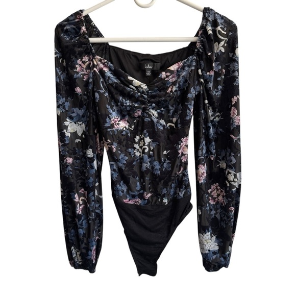 Lulus Divine Radiance Black Floral Burnout Velvet Long Sleeve Bodysuit, Size XS - Picture 5 of 10